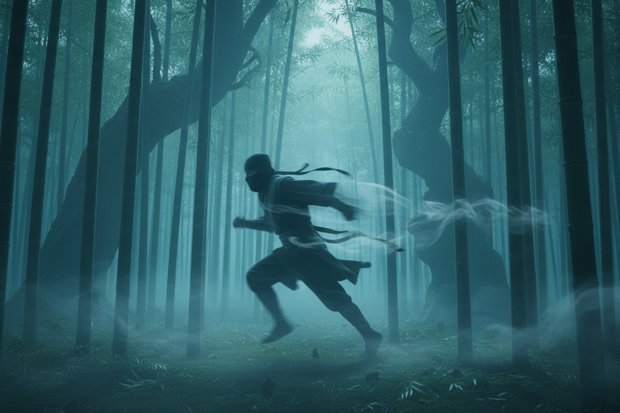 Ninja shadow in bamboo forest