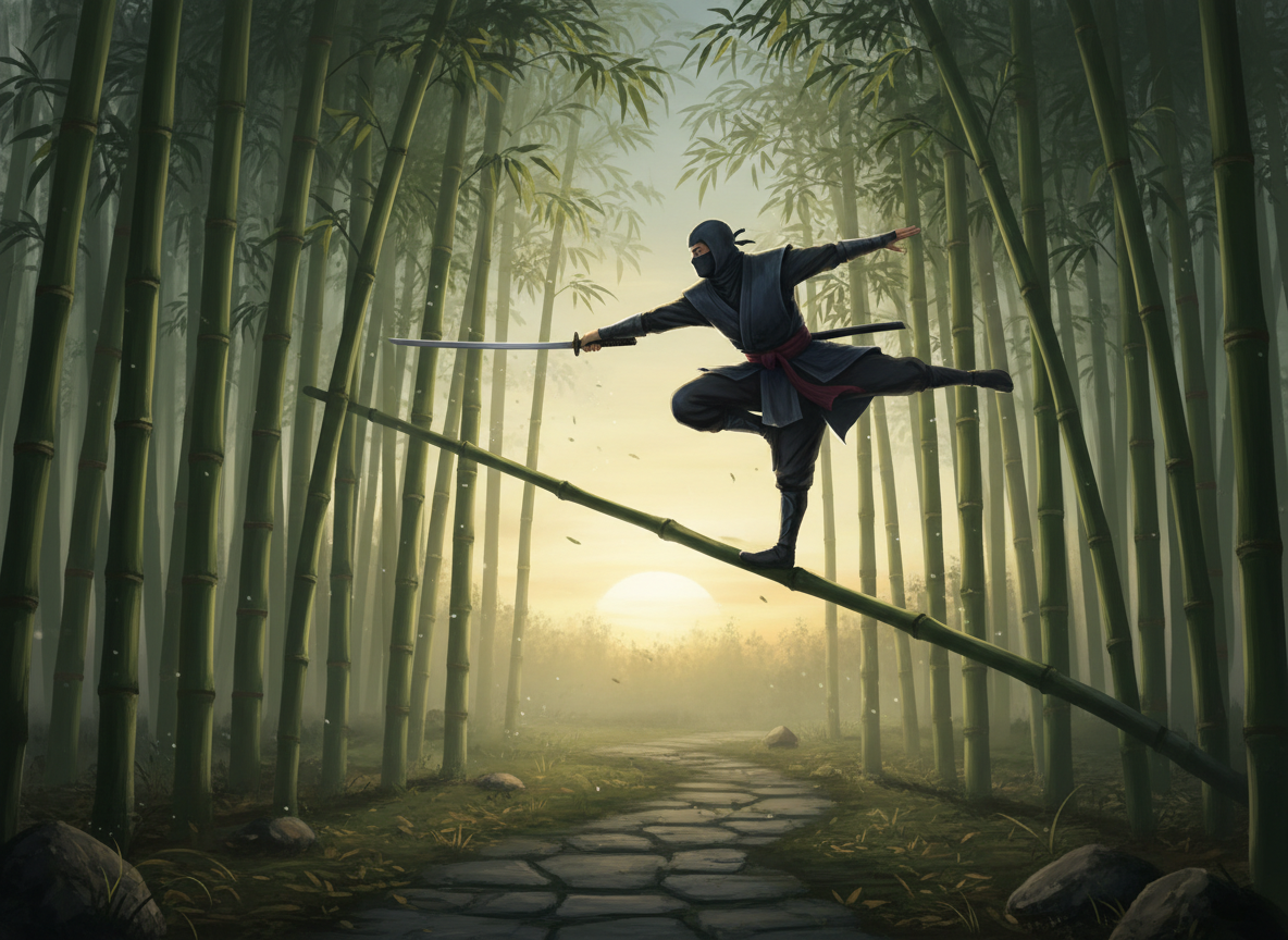 Ninja training in a bamboo grove
